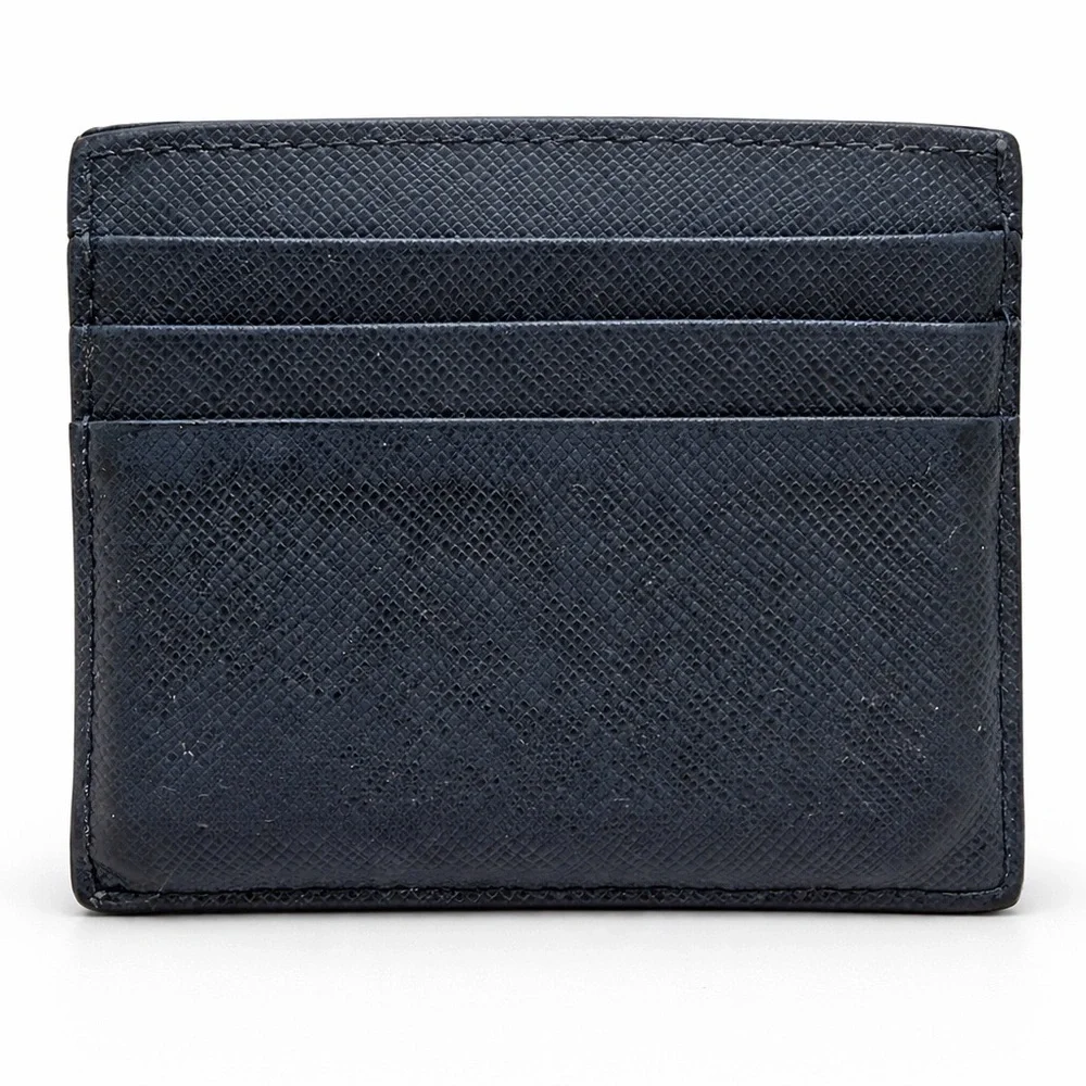 Prada Saffiano Metal Card Holder Bluette Navy w/ Box Receipt
